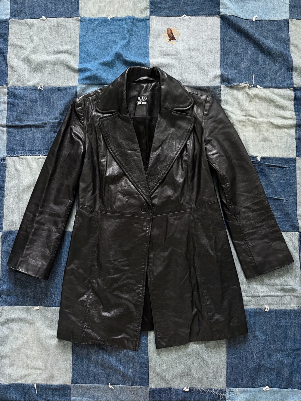 BCBG MAXAZRIA Black Leather Blazer Jacket Made in USA Chic City 90s Size S